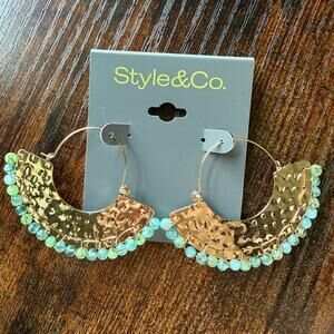 Style&Co Blue Beaded Gold Hoop Earrings